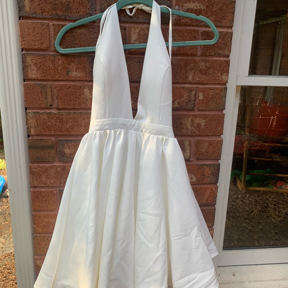 Elegant White Halter Dress- cocktail wedding